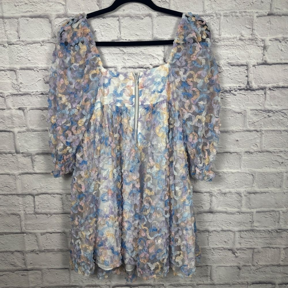 Storia Floral Pastel Flower Ombré Party Babydoll Square Neckline Dress - Picture 6 of 12